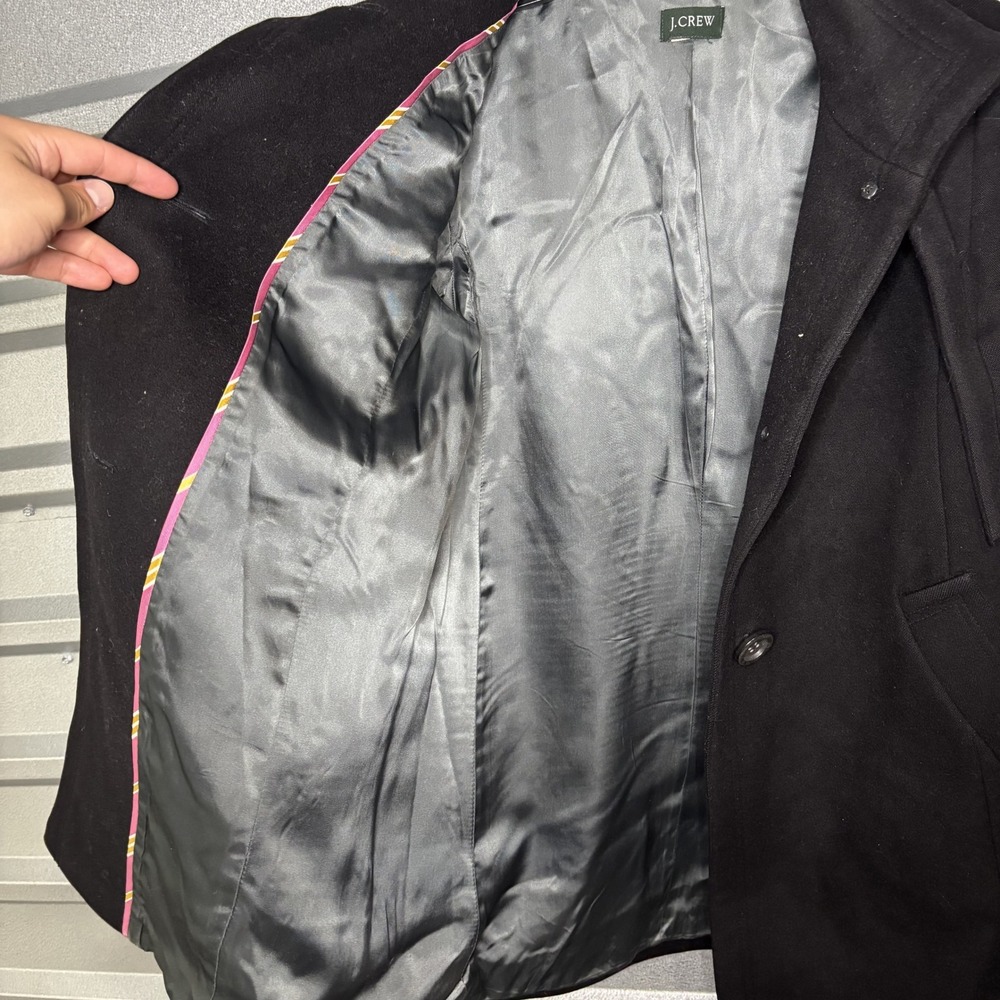 J Crew Mens Black Wool Blend Button Up Funnel Neck Coat **NO SIZE** - Picture 15 of 16